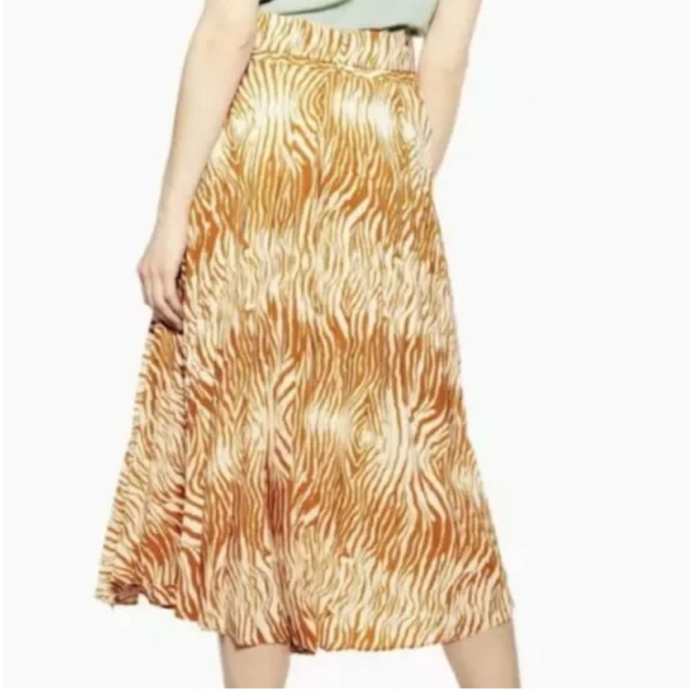 Topshop Pleated Zebra Mango Orange Cream Tiger Sheer Animal Print Midi Skirt